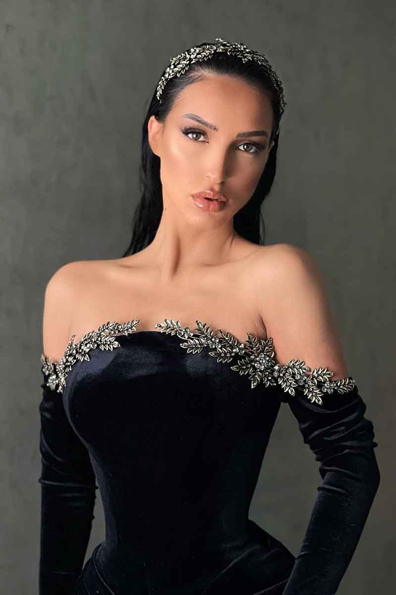 Sexy Black Velvet Mermaid Long Evening Dresses with Sleeves Floor Length  Zipper Back Side Slit Formal Party Dresses for Women - AliExpress